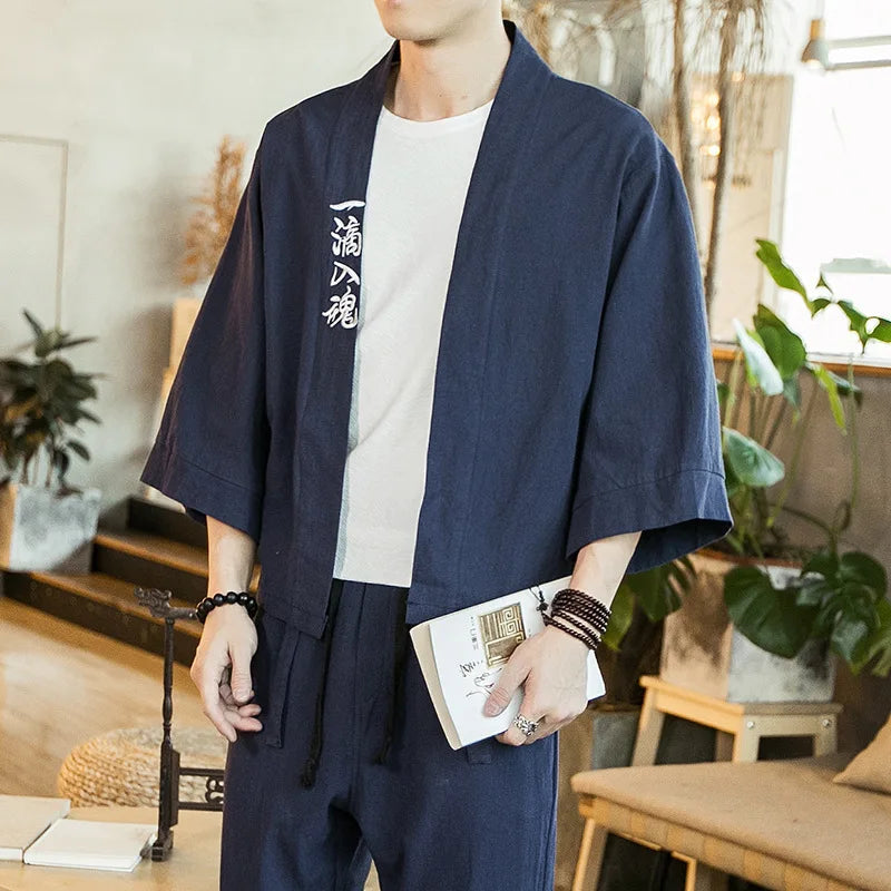 Yamato | Męski Kimono Kardigan – Elegancki lekki kardigan z bawełny i lnu 2