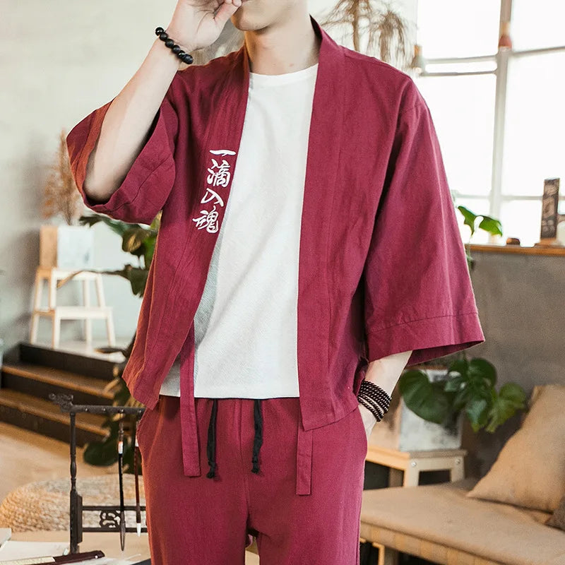 Yamato | Męski Kimono Kardigan – Elegancki lekki kardigan z bawełny i lnu 3
