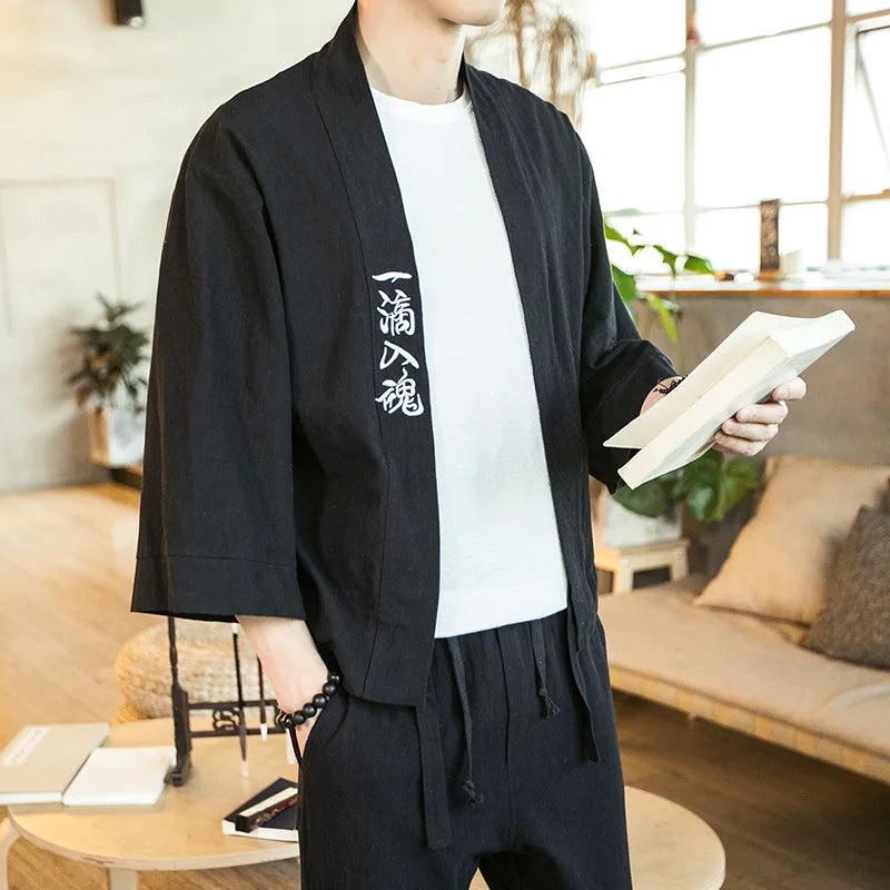 Yamato | Męski Kimono Kardigan – Elegancki lekki kardigan z bawełny i lnu 4